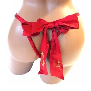 NWT Victoria’s Secret LARGE red Naughty & Nice satin bow vstring panty